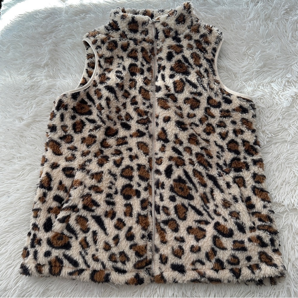Lomon Leopard Print Faux Fur Fuzzy Zip Vest – Size Medium - Picture 16 of 16